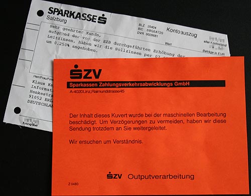 Beschädigter Kontoauszug